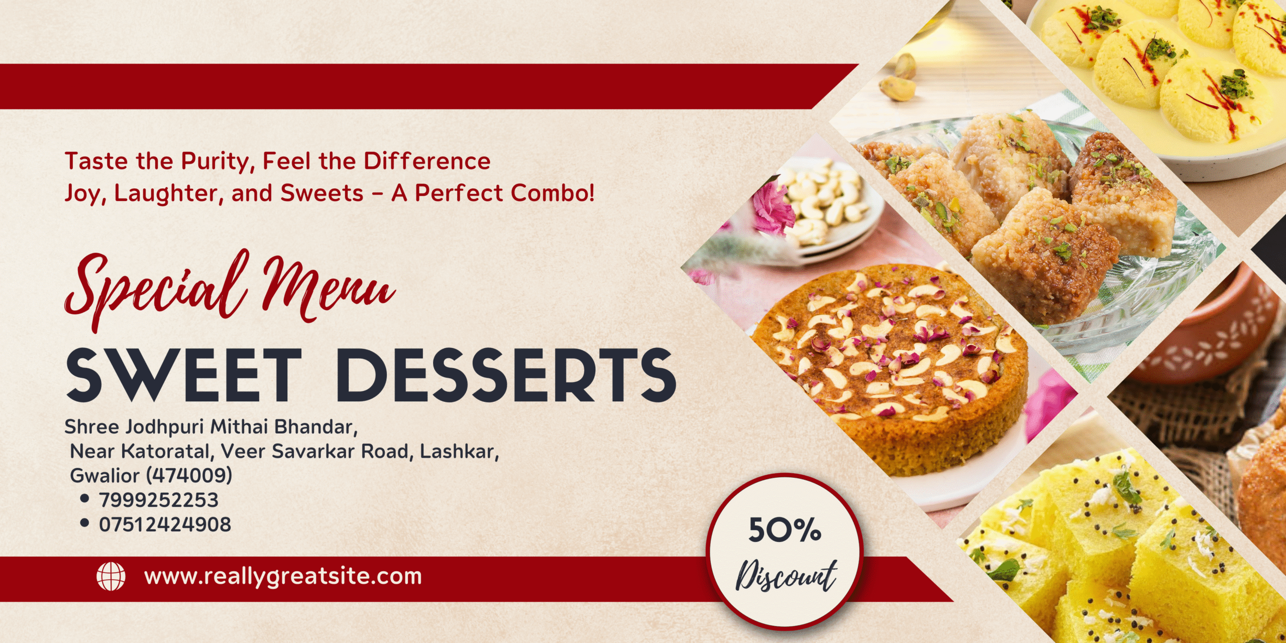 Red and Beige Geometrical Photo Collage Food Medium Banner